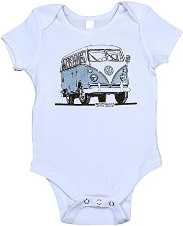 snikwah motor werks Baby Short-Sleeve VW Bus One-Piece (6-12 Months, Dove Blue)