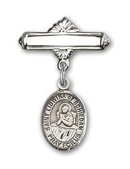 Sterling Silver Baby Badge with St. Lidwina of Schiedam Charm and Polished Badge Pin