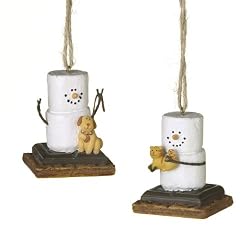 S'mores With Puppy and Kitten Snowman Ornament Set of 2