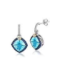 18K Yellow Gold and Sterling Silver Blue Tone Multi Gem Earrings (.44 ct. tw.)