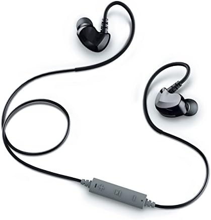 Avier XE5 Wireless Bluetooth 4.0 Sport Sweat-proof Earbuds with Flexible Memory Wire Around-the-Ear Hooks for Running and Workouts. Built-in Microphone and 12 Hour Battery - Black/Grey - AV-BTE02-103