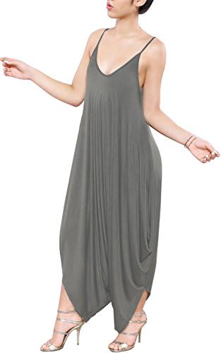 Sexy Deep V-Neck Spaghetti Strap Draped Jumpsuit Playsuit Romper Harem Pants Grey M