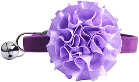 Sweet Soft Velvet Adjustable Pet Necklace Flower Ball Collar Choker for Cat &amp; Small Dog with Silver Bell (Purple)