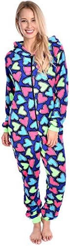 Sweet Intimate's Women's Adult Onesie Hooded Huggable Plush One Piece Pajama Party Hearts Small