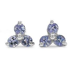 0.50 Carat Genuine Tanzanite 3-Stone Sterling Silver Earrings by 