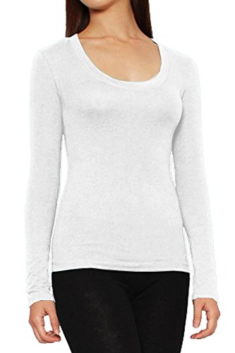 CordiU Apparel Basic Plain Scoop Neck Long Sleeve Stretch Knit T-Shirt Top Tee