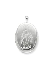 925 Sterling Silver 20mm Blessed Mother Mary Oval Locket - Chain Included