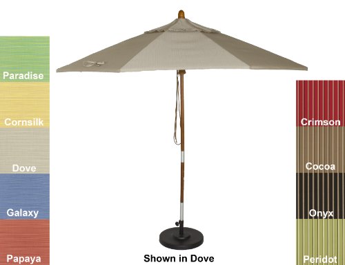 PHAT TOMMY 9 Foot Sunbrella Fabric Marenti Wood Market Patio Umbrella for Home Restaurant Deck or Café