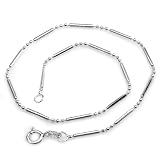 Sterling Silver Bead and Bar Chain Bracelet Anklet 9 inch long 1.2 mm thickness Rhodium Plated Spring Ring Clasp