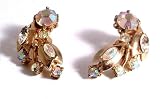 Image of c1955 Ladies vintage Hollycraft clip on earrings - set in gold coloured metal - design 12391