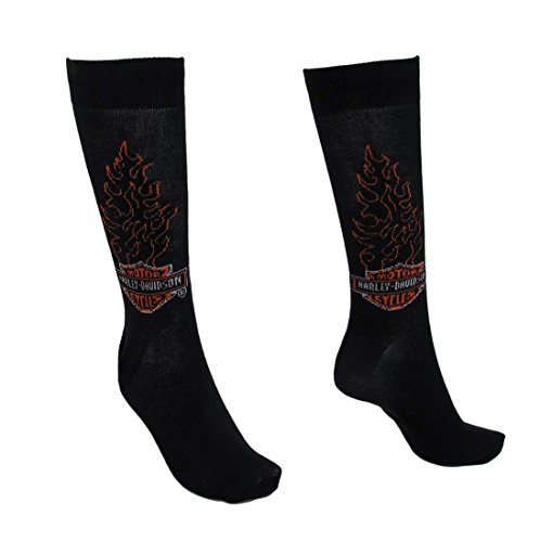 Pair of Mens Black And Orange Harley Davidson Logo Flame Socks