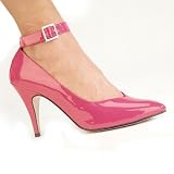 4 Inch Sexy Classic Pump Shoes High Heel Shoes With Ankle Strap Hot Pink Patent