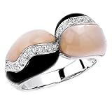 Colorful and Gorgeous Solid Sterling Silver Cubic Zirconia Rhodium Plated Rings with Black & White Mother of Pearl