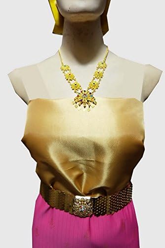Thai Tradition Hot Pink Gold Synthetic Silk Fabric Women Sarong Skirt Dress Sea9