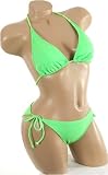 Sexy Cute Bright Color Neon Lime Green Bathing Suit 2pc Tie Side String Triangle Top Bikini Swimsuit