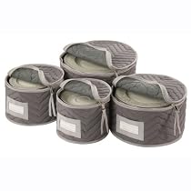 China Dinnerware Storage - Deluxe Quilted Microfiber (Light Gray) (12"H x 12.25"W x 6"D)