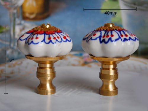 Set of 2 Hand-Painted Porcelain Pumpkin Lamp Shade Finials, Harp Toppers