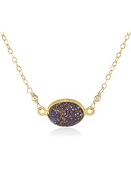 Gold over Silver Druzy Bezel Center and Clasp Chain Necklace, 16"+2" Extender