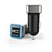 EXTREME Car Charger - Charge your Cell Phone Fast with 4.8A 24W - 2 USB Ports with Smart Detect IQ technology - Blue LED light + 3ft Micro USB Cable SET by ISOSGear (Black)