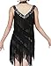 KAYAMIYA Women's Art Deco 1920s Gatsby Sequins Tassel Deep V Flapper Costume Dress L/XL Gold Black
