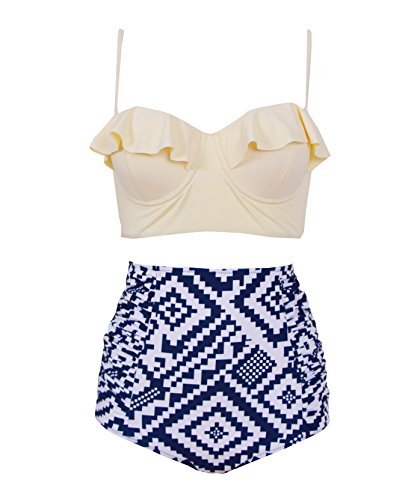 Haicoo Vintage High Waist Floral Women's Bikini Set Strappy Push Up-X030-BgTPB2
