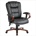 Manchester Finish Executive Leather Chair with 2-to1 Synchro Tilt Control and Adjustable Wood Arms By Office Star