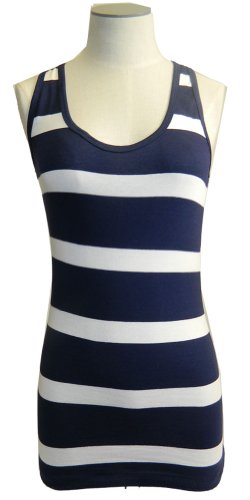 Zenana Outfitters Women's Racerback Rib Tank,Medium,Navy/White