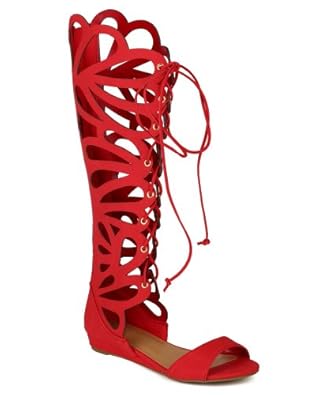 ... Nubuck Cut Out Lace Up Gladiator Knee High Flat Sandal - Red: Shoes ... Nubuck Cut Out Lace Up Gladiator Knee High Flat Sandal - Red: Shoes