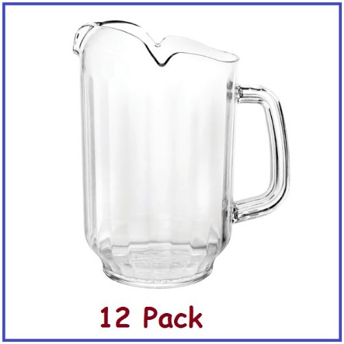 (12) 64oz Serving Pitcher Restaurant Style Water, Beer, Beverage, Polycarbonate Plastic Pitcher 3 Spout, *Great Quality* – 1 Dozen