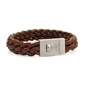 Brown Five-Strand Italian Leather Bracelet With Stainless Steel Clasp