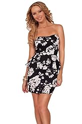 Sophisticated Strapless Sweetheart Peplum Cocktail Floral Print Prom Dress/Wedding Dress/Mini Dress 