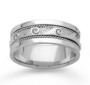 14k White Gold Wave Braided Hand Carved Wedding Band