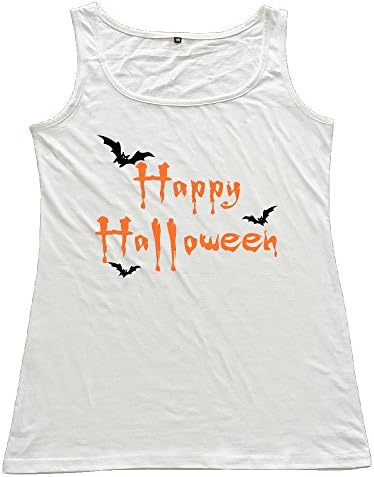 White Retro Colleges Juniors Woman's Happy Halloween Black Vests