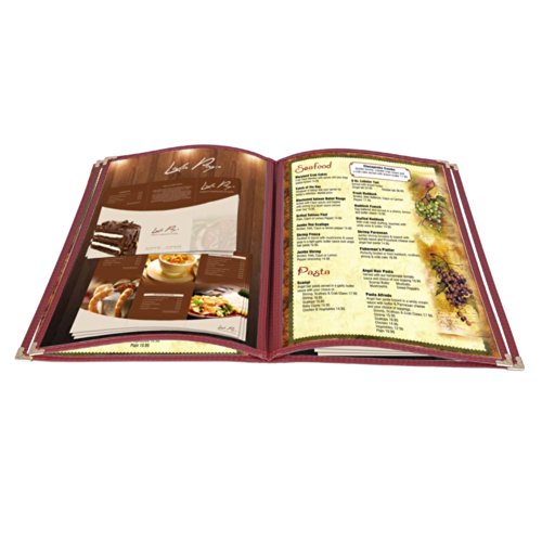 WeChef 20 Pack Restaurant Menu Covers 8.5 x 14" Book Style 4 Pages 8 Views PVC Transparent Restaurant Menu Holder Book Cafe Hotel Bar Burgundy