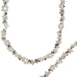 Sterling Silver Genuine Pearl and Amethyst Necklace and Bracelet Set