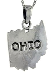 Sterling Silver Ohio State Map Pendant, 1 1/16 inch tall