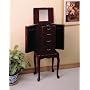 Queen Anne Style Dark Cherry Finish Wood JEWELRY ARMOIRE With 4 Drawers