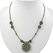 Handmade Floral Green Serpentine & Red Agate Pendant Necklace With Antiqued Silver Beads