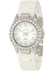 XOXO Womens XO2009 Swarovski Crystal Accented Silver-Tone White Ceramic Bracelet Watch
