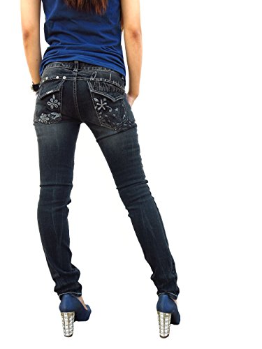 グラスホッパー(GRASSHOPPER)＃626スキニー(ストレッチ)ブラックデニム 美尻 美脚 ジーンズ レディース オシャレ 蝶×花 刺繍 ロリータジーンズ レッドペッパー