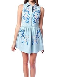 Fall Floral Print Cotton/Denim/Polyester Flared-Skirt  Shirt  Dress