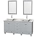Wyndham Collection Acclaim 72 inch Double Bathroom Vanity in Oyster Gray, White Carrara Marble Countertop, Pyra White Porcelain Sinks, and 24 inch Mirrors