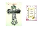 BABY Girl's First Bible & CRIB CROSS Gift Set - Bless This Child - BAPTISM Christening BOXED PINK