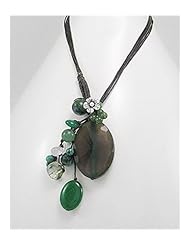 Green Flower Cotton Waxed Thread Natural Stone Necklace