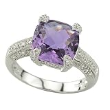 14K White Gold Amethyst and Diamond Ring