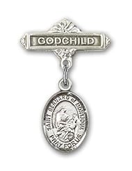 Sterling Silver Baby Badge with St. Bernard of Montjoux Charm and Godchild Badge Pin