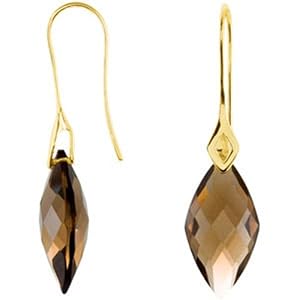 Genuine Checkerboard Smoky Quartz Earrings 14K Yellow