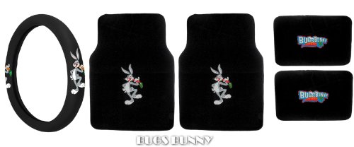 Best Price 5pc Looney Tunes Bugs Bunny Front and Rear Floor Mats and Steering Wheel Cover for Car Suv Truck