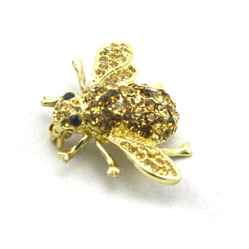 Yellow Topaz Austrian Crystal Rhinestone Bumble Bee Brooch Pin with 18K Gold Plated