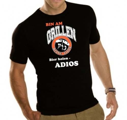 Coole-Fun-T-Shirts T-Shirt BIN AM GRILLEN - Keine Tipps - Bier holen ADIOS ! Slimfit GRILLSPORT, schwarz, M, 10727_Schw-Slimfit_GR.M